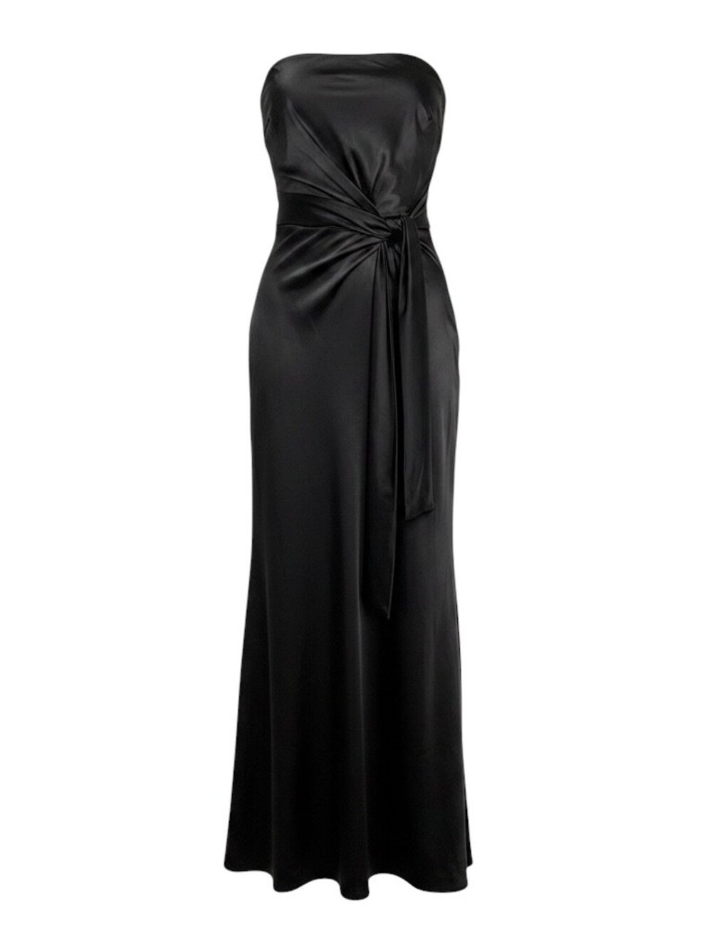 O.P.T. Strapless Black Satin Maxi Dress Tie Waist Open Back NWT Size 4